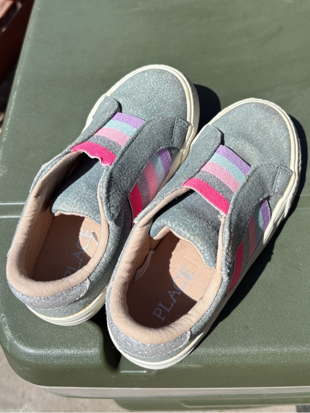 Place Slip-On Kids Sneakers in Gray with Pink & Purple Stripes - Picture 8 of 8